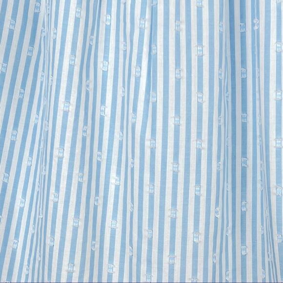 Crown & Ivy blue white stripe high neck Swiss dot scalloped long sleeve blouse - Picture 6 of 8